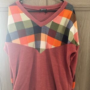 Plaid Long Sleeve Top - Rust and Multicolor
